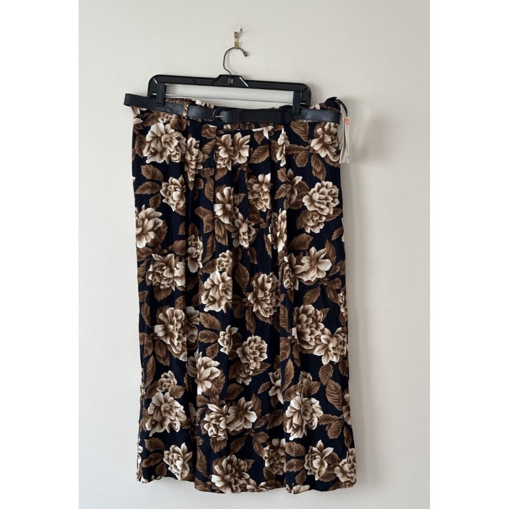 Vintage Jones New York Vibrant Floral Pleated Skirt Belted Side Button Sz 22 NWT